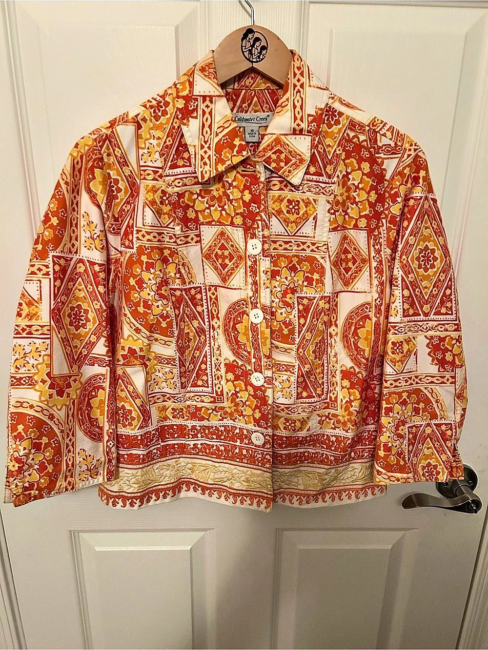 Coldwater Creek Paisley Fringe Jacket in Orange & White size 10